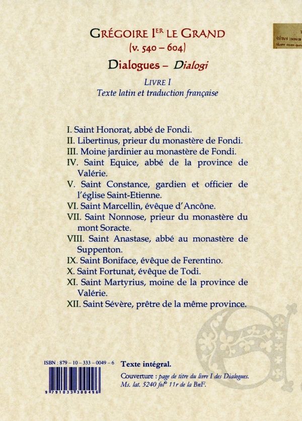 Quatrième de couverture de « DIALOGUES, LIVRE 1 »