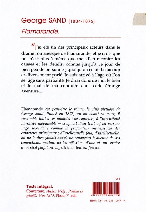 Quatrième de couverture de « Flamarande »