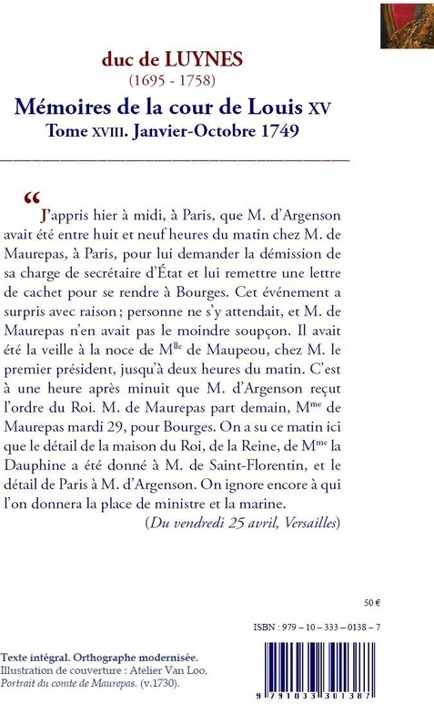 Quatrième de couverture de « Mémoires sur la cour de Louis XV »