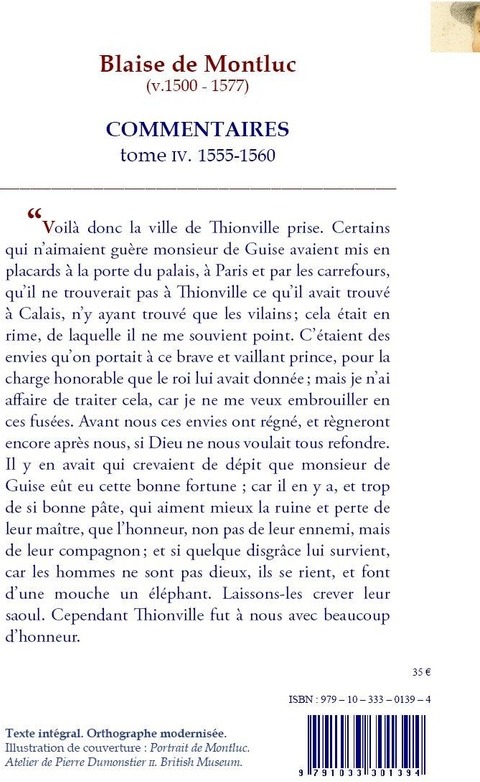Quatrième de couverture de « Retraite d'Italie-prise de Thionville : 1555-1560 »