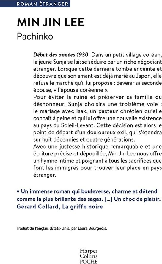 Quatrième de couverture de « PACHINKO - LE 5EME MEILLEUR LIVRE DU XXIEME SIECLE SELON LE NY TIMES »