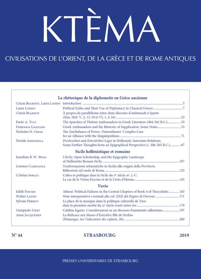 Couverture du livre « KTEMA N 44/2019 » de Dominique Lenfant, librairie Les Contes Infusés à Corte