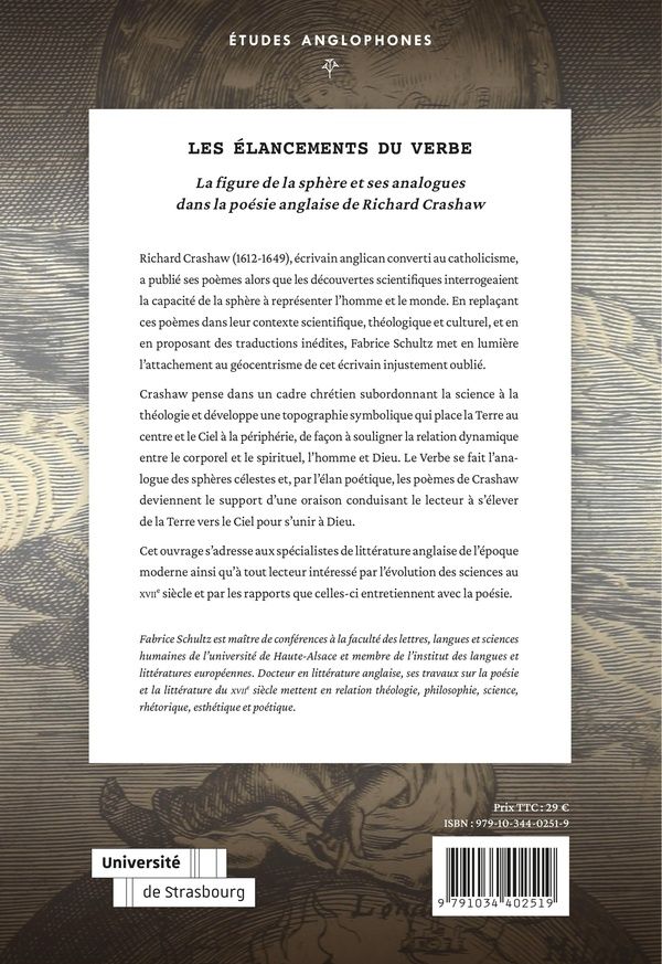 Quatrième de couverture de « Les élancements du verbe : la figure de la sphère et ses analogues dans la poésie anglaise de Richard Crashaw »