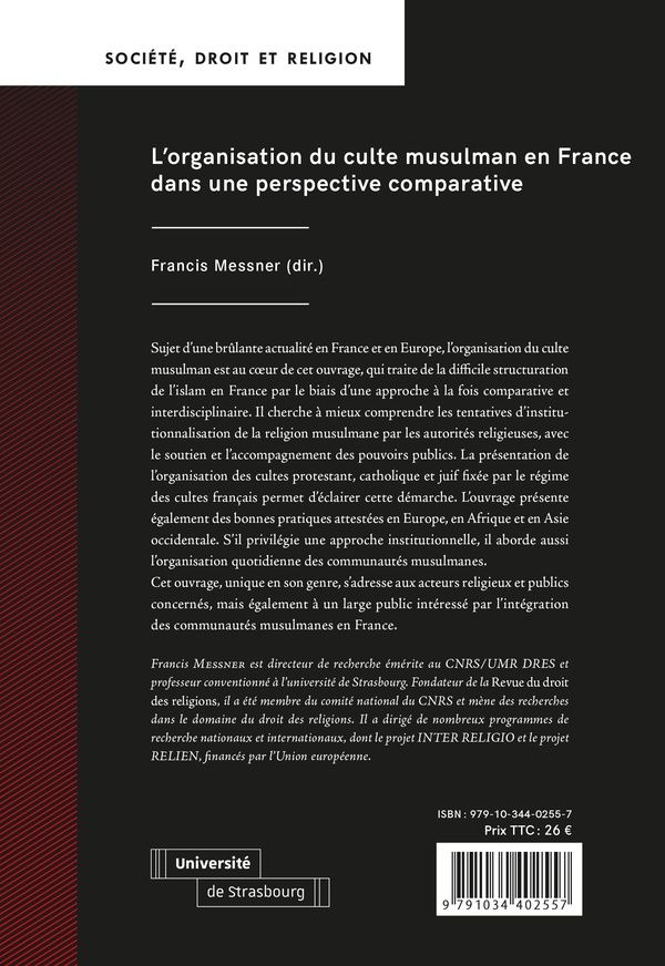 Quatrième de couverture de « L'organisation du culte musulman en France dans une perspective comparative »