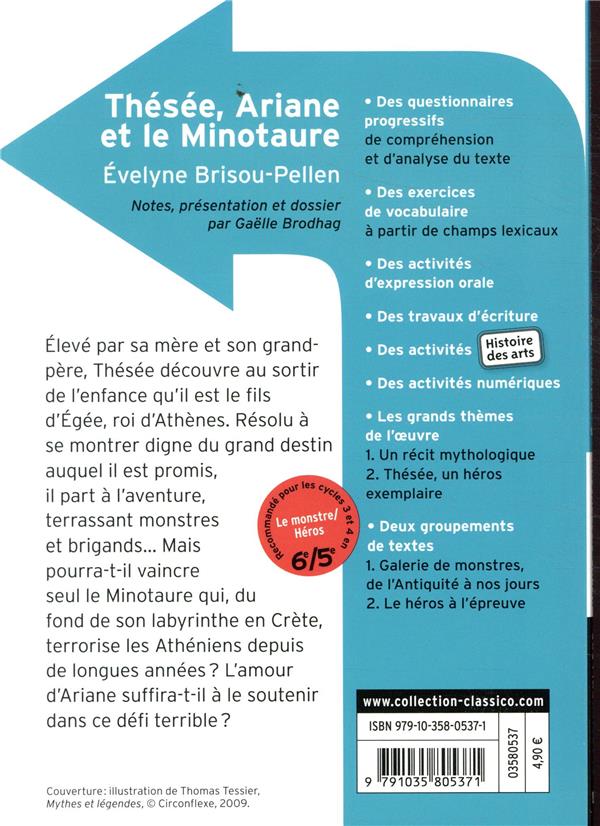 Quatrième de couverture de « Thésée, Ariane et le Minotaure »