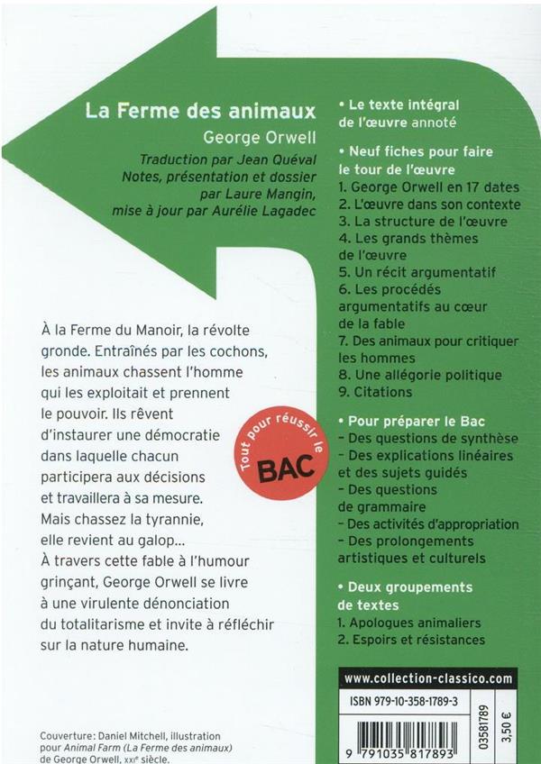 Quatrième de couverture de « La ferme des animaux »