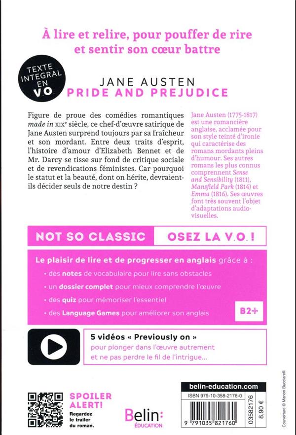 Quatrième de couverture de « Pride and prejudice »