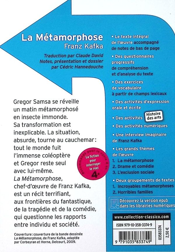 Quatrième de couverture de « La métamorphose »