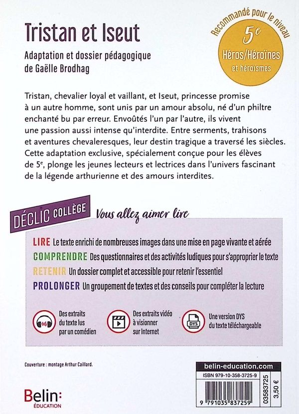 Quatrième de couverture de « Tristan et Iseut »