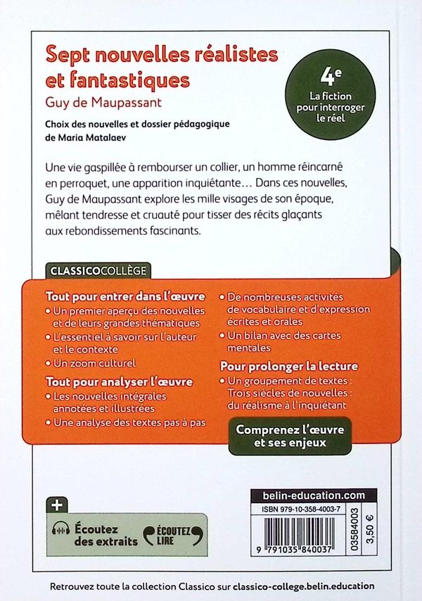 Quatrième de couverture de « Sept nouvelles réalistes et fantastiques »