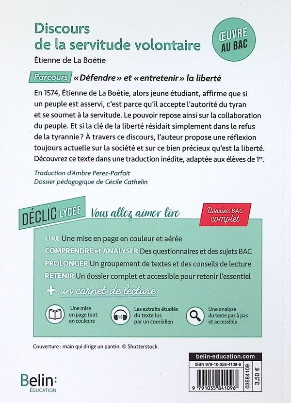 Quatrième de couverture de « Discours de la servitude volontaire »