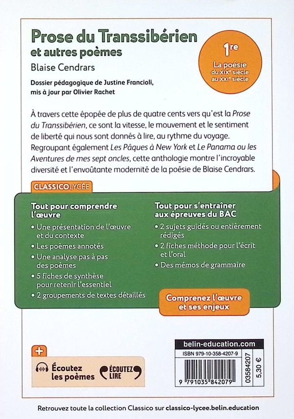 Quatrième de couverture de « Prose du Transsibérien et autres poèmes »