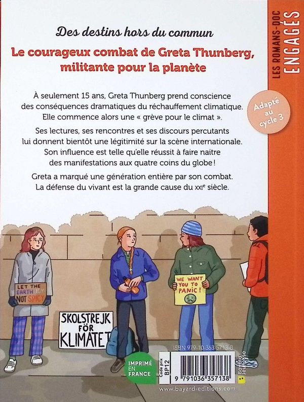 Quatrième de couverture de « Le courageux combat de Greta Thunberg, militante pour la planète »