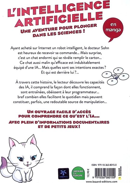 Quatrième de couverture de « L'intelligence artificielle en manga : Le mystère du chat robot »