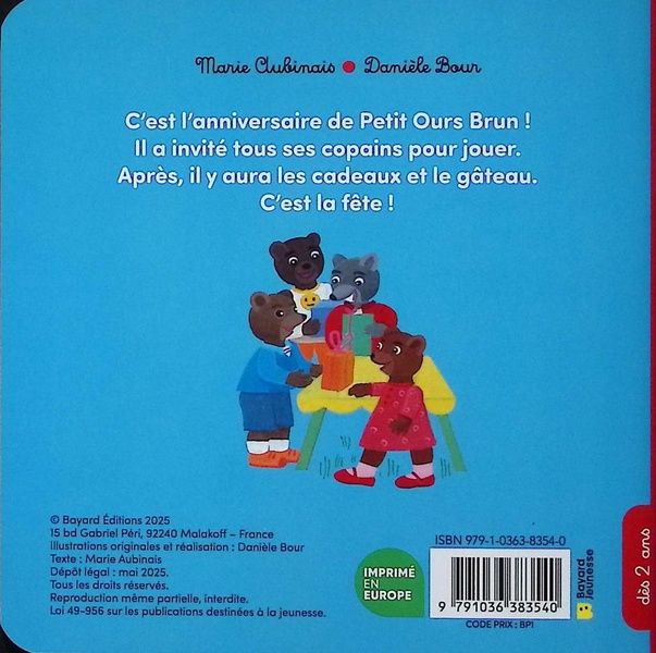 Quatrième de couverture de « Petit Ours brun fête son anniversaire »