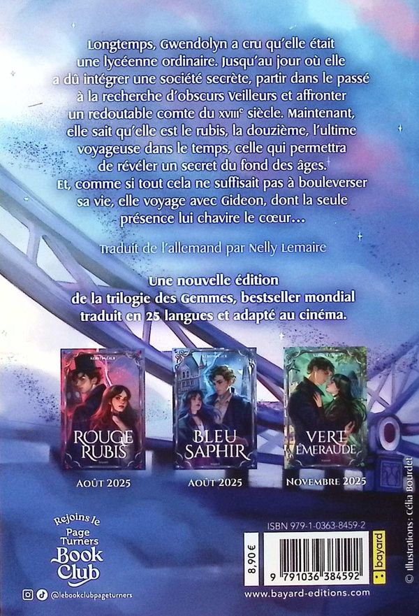 Quatrième de couverture de « LA TRILOGIE DES GEMMES, TOME 02 - BLEU SAPHIR »