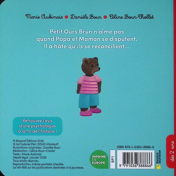 Quatrième de couverture de « Petit Ours brun, papa et maman se disputent »