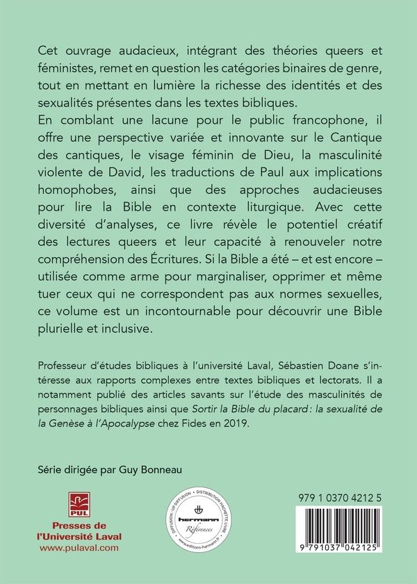 Quatrième de couverture de « Bible, genres et sexualités : "ni mâle et femelle", Ga 3, 28 »