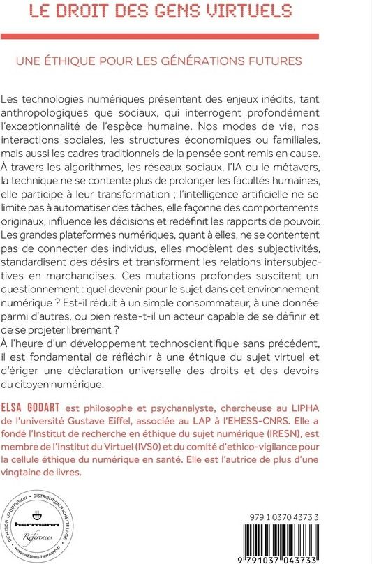 Quatrième de couverture de « Le droit des gens virtuels : une éthique pour les générations futures »