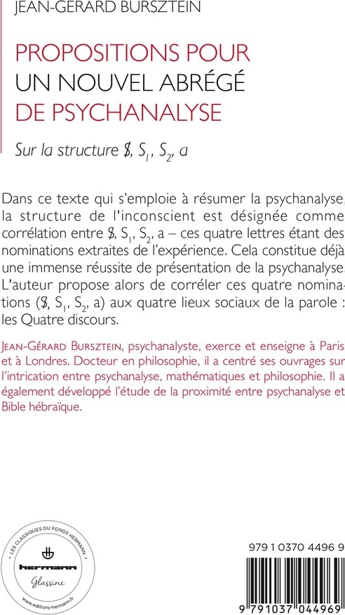 Quatrième de couverture de « Propositions pour un nouvel abrégé de psychanalyse : sur la structure, »