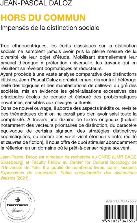 Quatrième de couverture de « Hors du commun : Impensés de la distinction sociale »