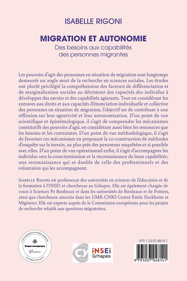 Quatrième de couverture de « Migration et autonomie : Des besoins aux capabilités des personnes migrantes »
