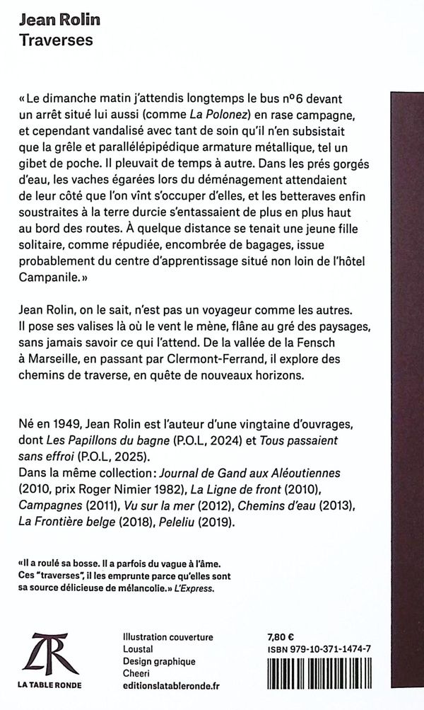 Quatrième de couverture de « Traverses : récit »