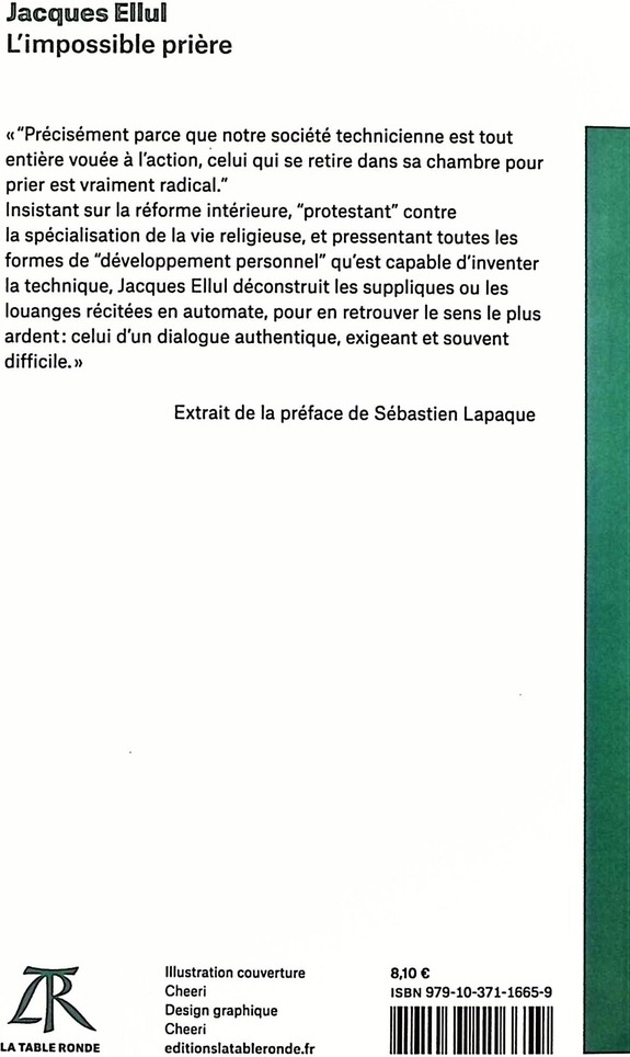 Quatrième de couverture de « L'impossible prière »