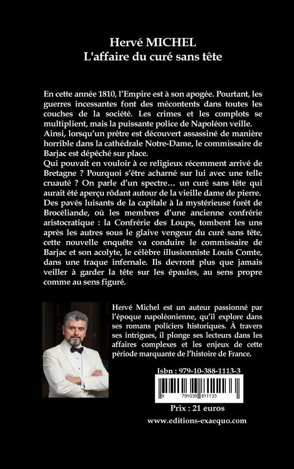 Quatrième de couverture de « L'affaire du curé sans tête : Les enquête du Commissaire De Barjac »