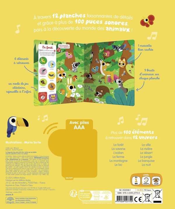Quatrième de couverture de « CHERCHE ET TROUVE DES TOUT-PETITS SONORE - LES ANIMAUX »