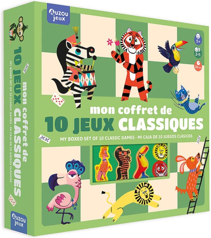 Couverture du livre « MON COFFRET DE 10 JEUX CLASSIQUES », librairie Les Contes Infusés à Corte