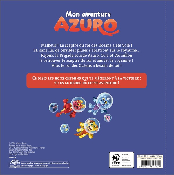 Quatrième de couverture de « MON AVENTURE AZURO - LE TRESOR PERDU DES OCEANS »