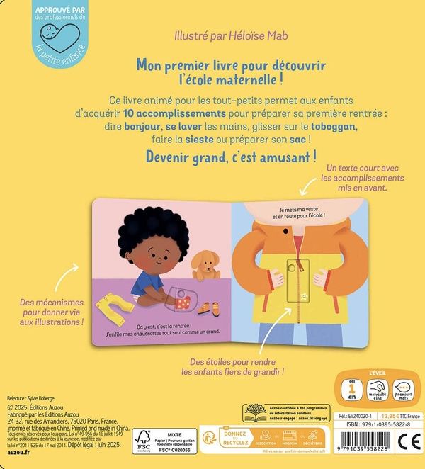 Quatrième de couverture de « Vive l'école : 10 accomplissements pour préparer sa première rentrée ! »