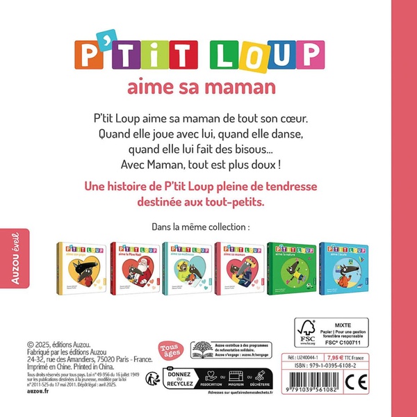 Quatrième de couverture de « P'tit Loup aime sa maman »