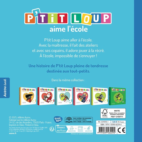 Quatrième de couverture de « P'tit Loup aime l'école »