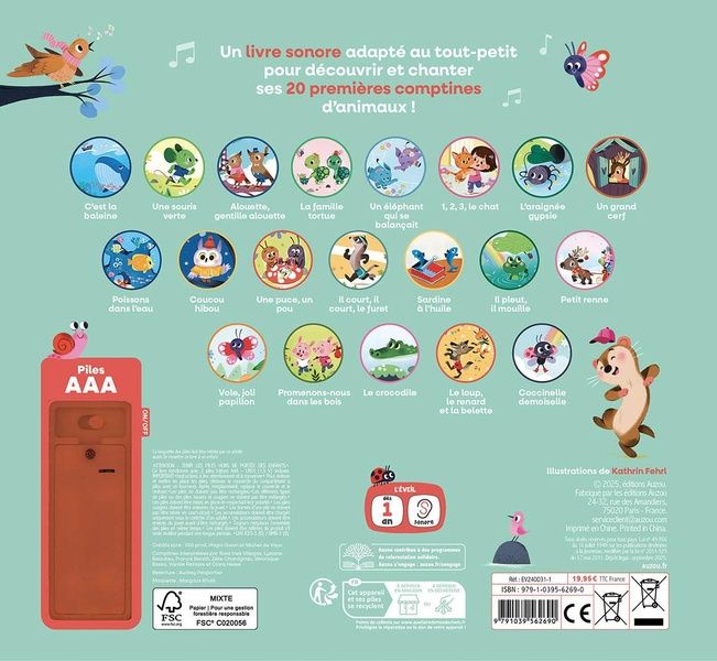 Quatrième de couverture de « Mes jolies comptines d'animaux : 20 comptines incontournables à chanter ! »