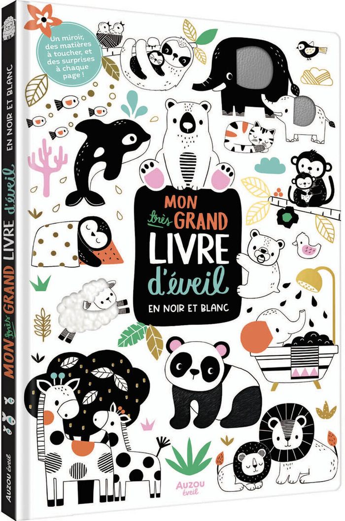 Couverture du livre « Mon très grand livre d'éveil en noir et blanc » de Wendy Kendall, librairie Les Contes Infusés à Corte
