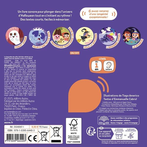 Quatrième de couverture de « Mes comptines même pas peur ! : 6 puces sonores »