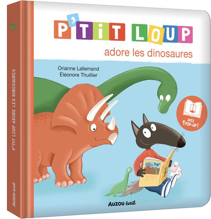 Couverture du livre « P'TIT LOUP ADORE LES DINOSAURES », librairie Les Contes Infusés à Corte