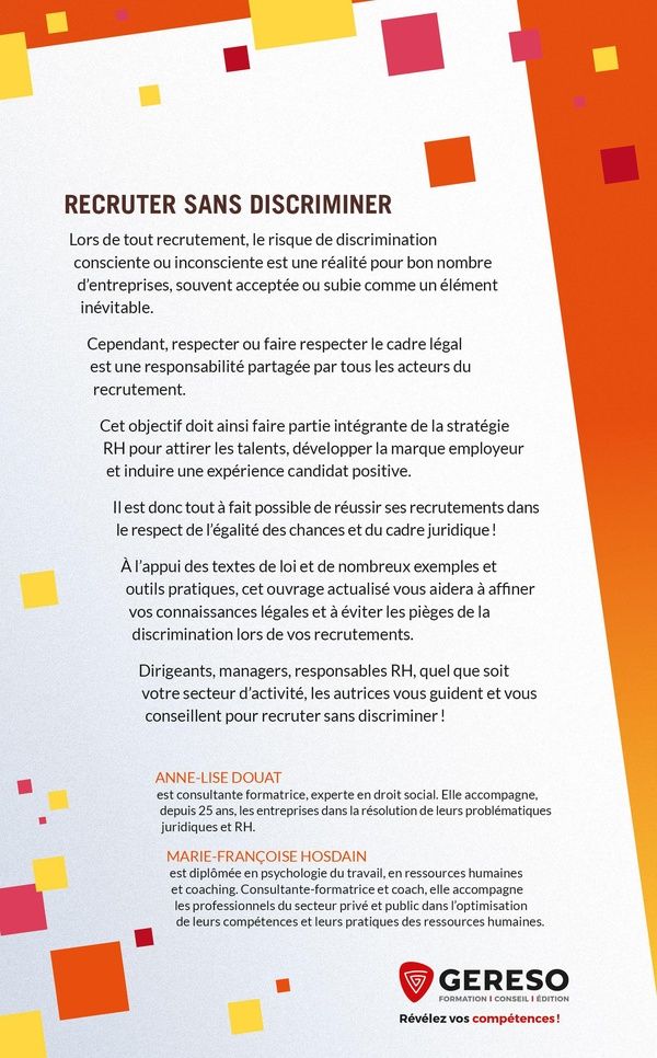 Quatrième de couverture de « Recruter sans discriminer : respecter le cadre légal et éviter les pièges de la discrimination »