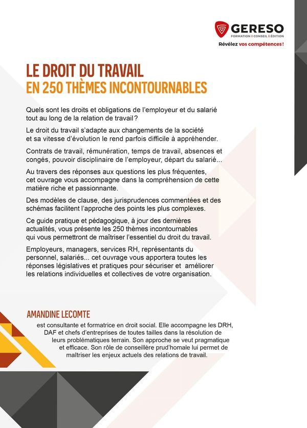 Quatrième de couverture de « Le droit du travail en 250 thèmes incontournables : droit et obligations des employeurs et des salariés dans la relation de travail »