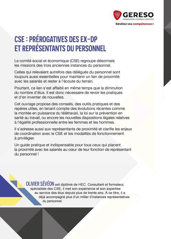 Quatrième de couverture de « CSE : prérogatives des ex-DP et représentants du personnel »