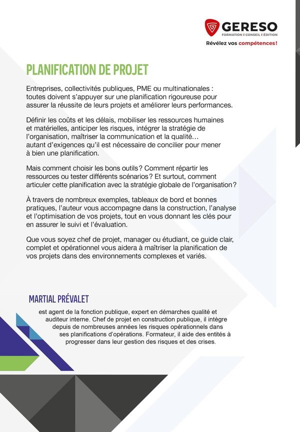 Quatrième de couverture de « Planification de projet : construire, analyser, améliorer, suivre et évaluer sa planification de projet »