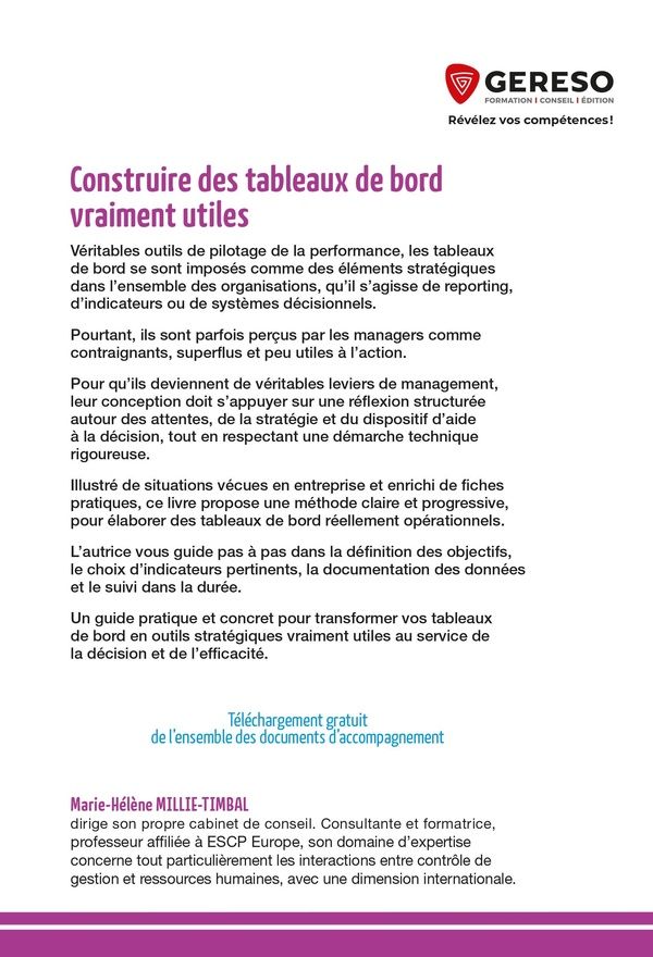 Quatrième de couverture de « Construire des tableaux de bord vraiment utiles »