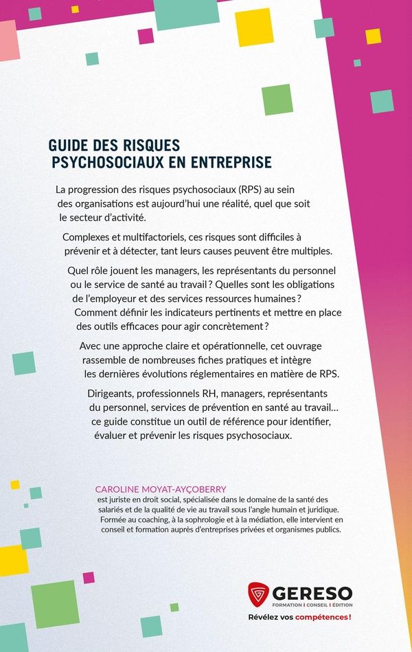 Quatrième de couverture de « Guide des risques psychosociaux en entreprise : dispositifs juridiques - Leviers d action - Fiches pratiques »
