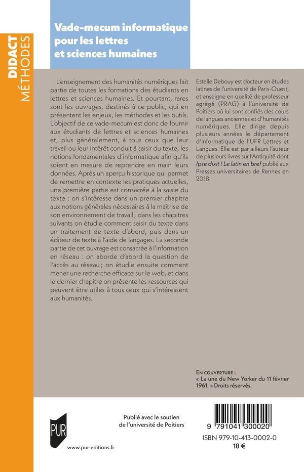 Quatrième de couverture de « Vade-mecum informatique pour les lettres et sciences humaines »