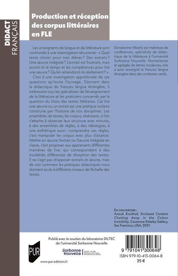 Quatrième de couverture de « Production et réception des corpus littéraires en FLE : L'échelle des textes »
