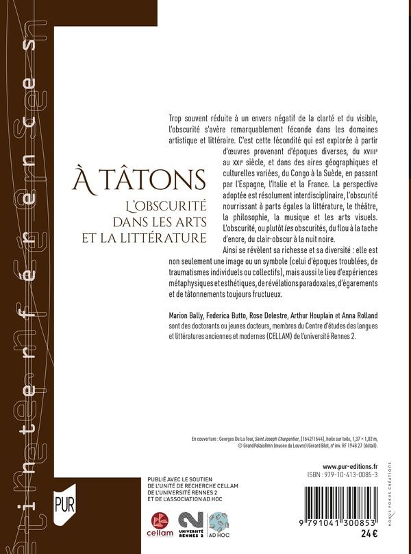 Quatrième de couverture de « À tâtons : l'obscurité dans les arts et la littérature »