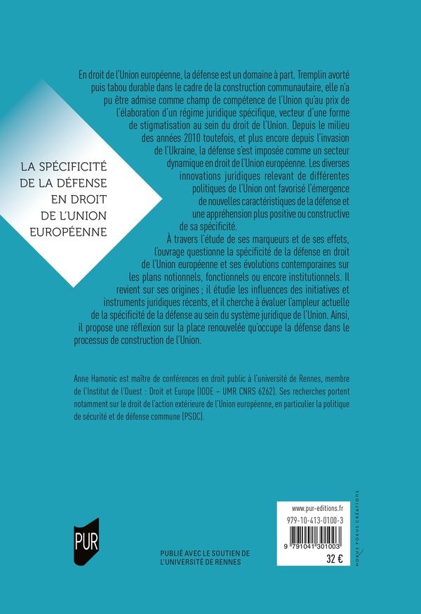 Quatrième de couverture de « La spécificité de la défense en droit de l'Union européenne »