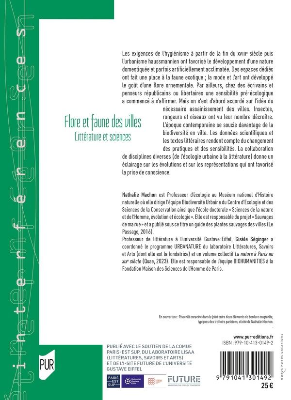 Quatrième de couverture de « Flore et faune des villes : littérature et sciences »
